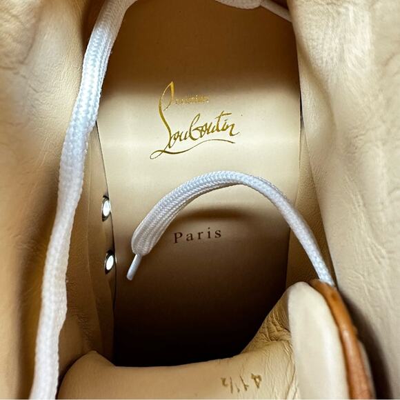 Christian Louboutin Mens Spike Floral Denim High Top Sneakers Size 41.5 - Picture 4 of 11